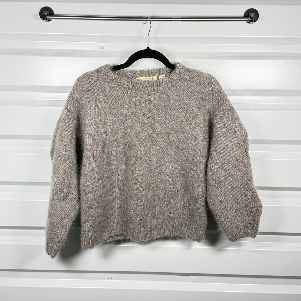 Gaeltarra Cable Knit Sweater Womens‎ 38 Taupe Wool Mohair Ireland Vintage